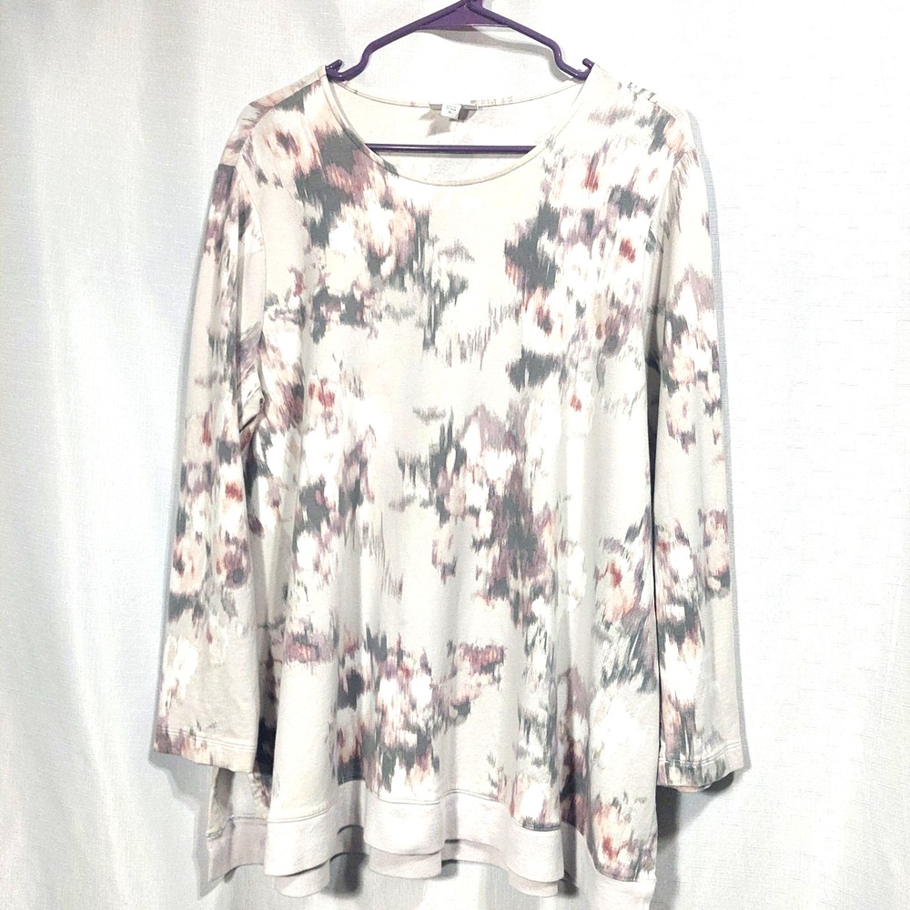 Pure Jill Womens XL Tunic Top Watercolor Floral Pima‎ Cotton Blend Long Sleeve